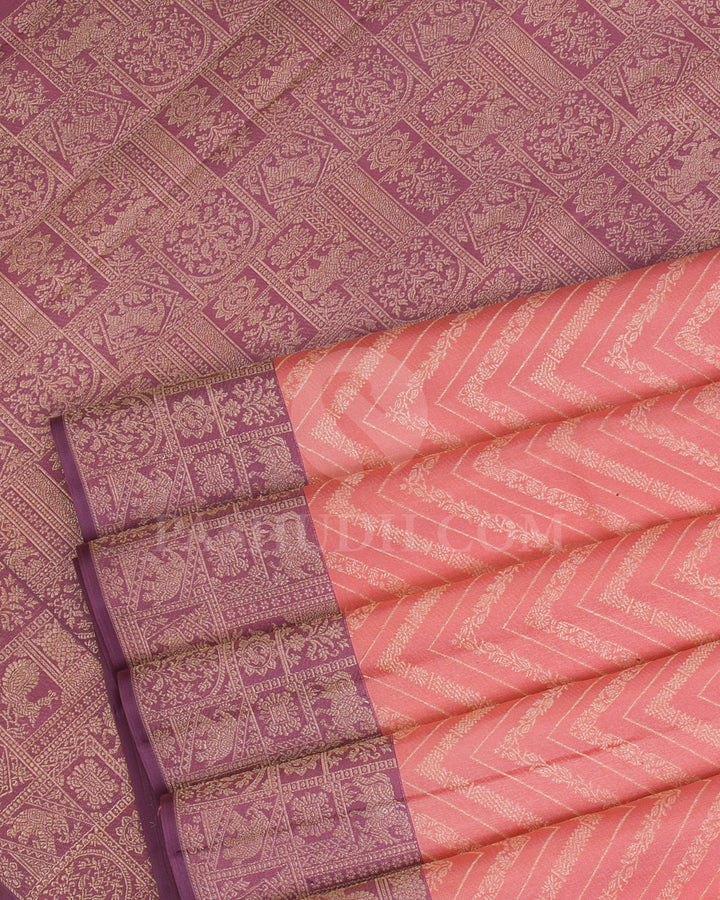 Peach And Mauve Kanjivaram Silk Saree - D555(B)