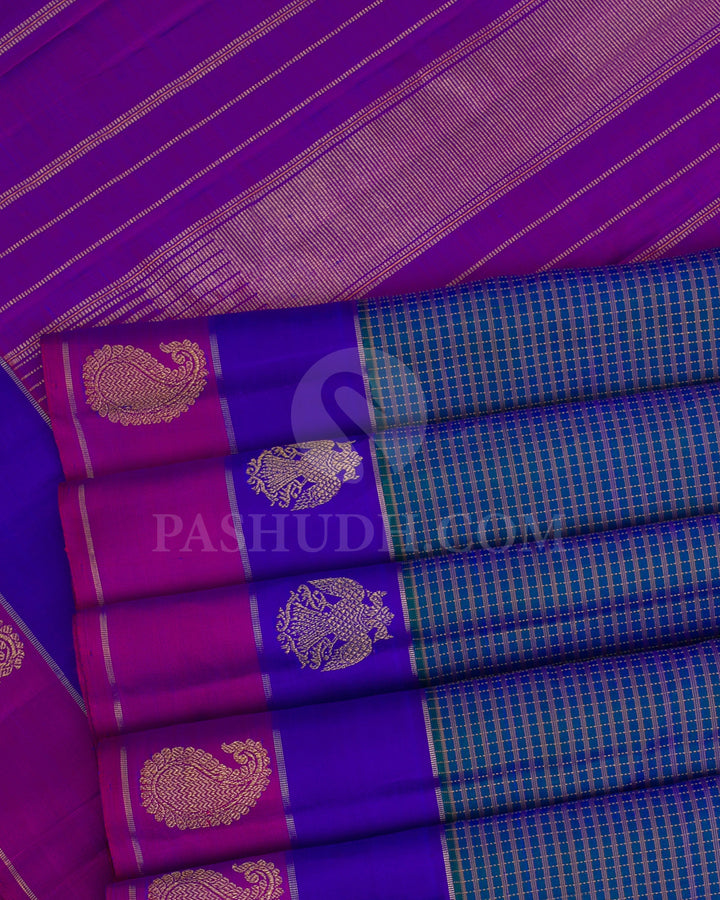 Royal Blue And Violet Kanjivaram Silk Saree - KF4