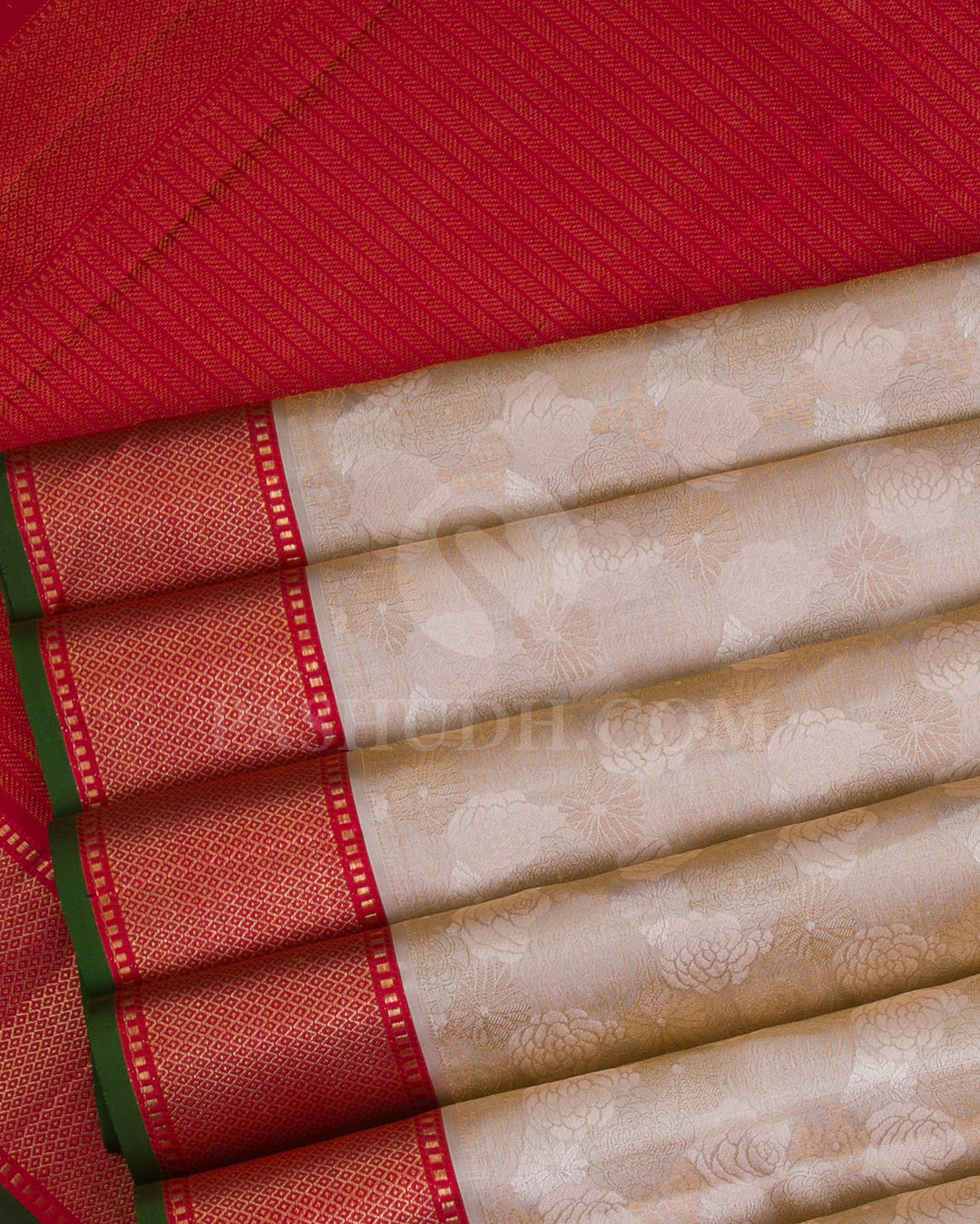 Ivory And Red Kanjivaram Silk Saree - DJ279(D)