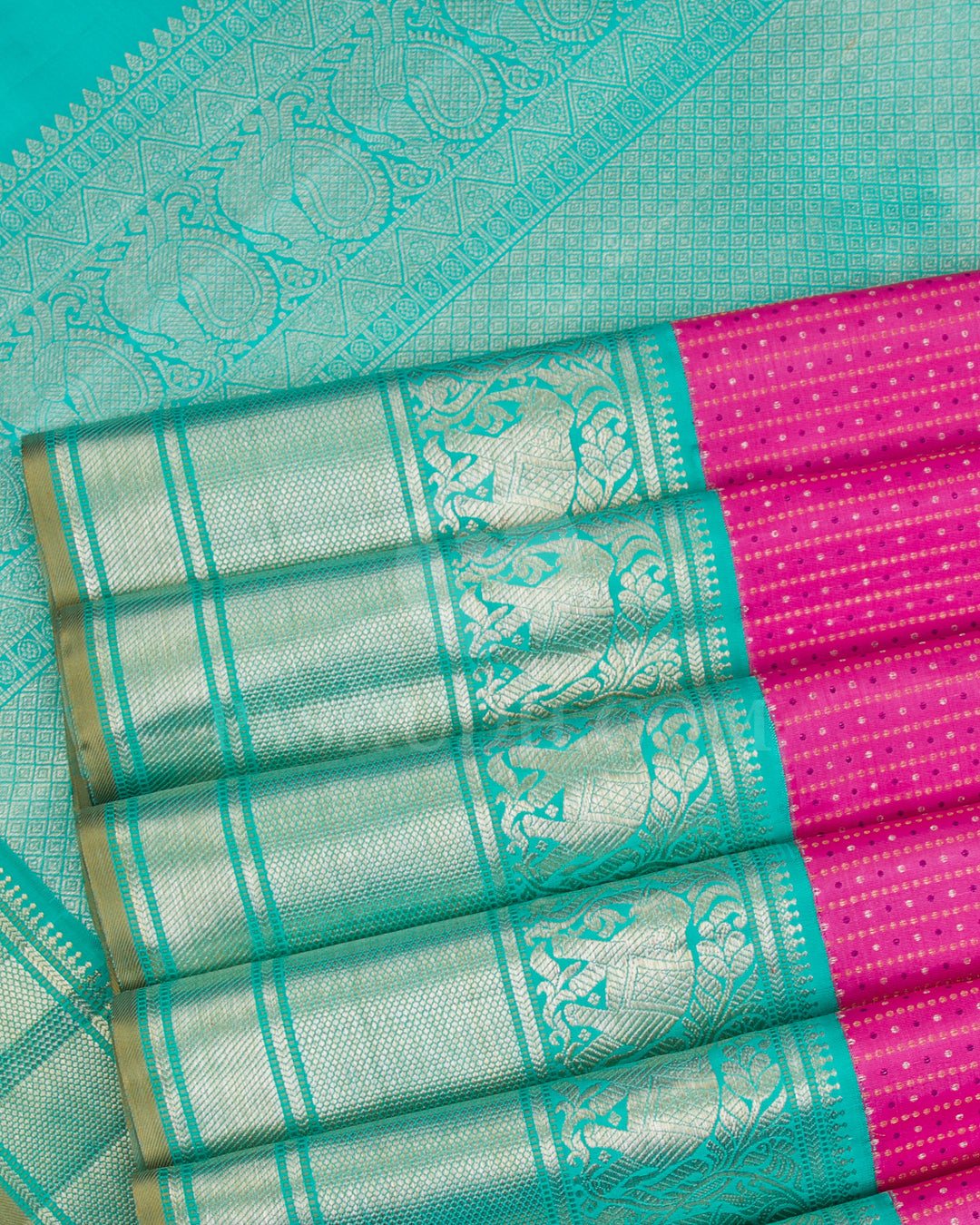 Rani Pink And Sky Blue Kanjivaram Silk Saree - S1214(A)
