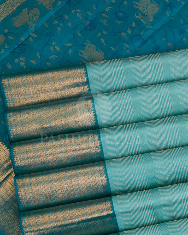 Sky Blue And Dark Blue Kanjivaram Silk Saree - DJ325(A)