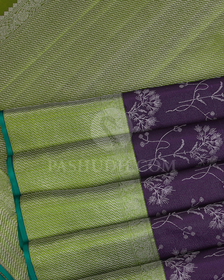 Dark Purple And Leaf Green Kanjivaram Silk Saree - D558(A)