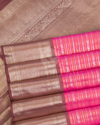 Bright Pink And Arakku Kanjivaram Silk Saree - S1016(C)