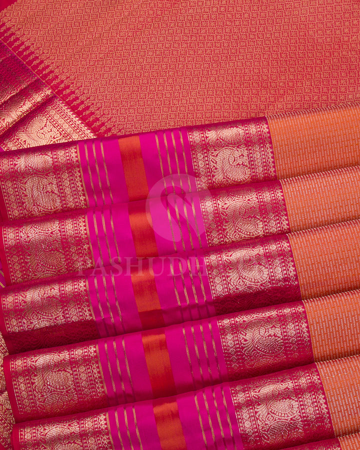 Mango Yellow And Red Kanjivaram Silk Saree- D564(B)