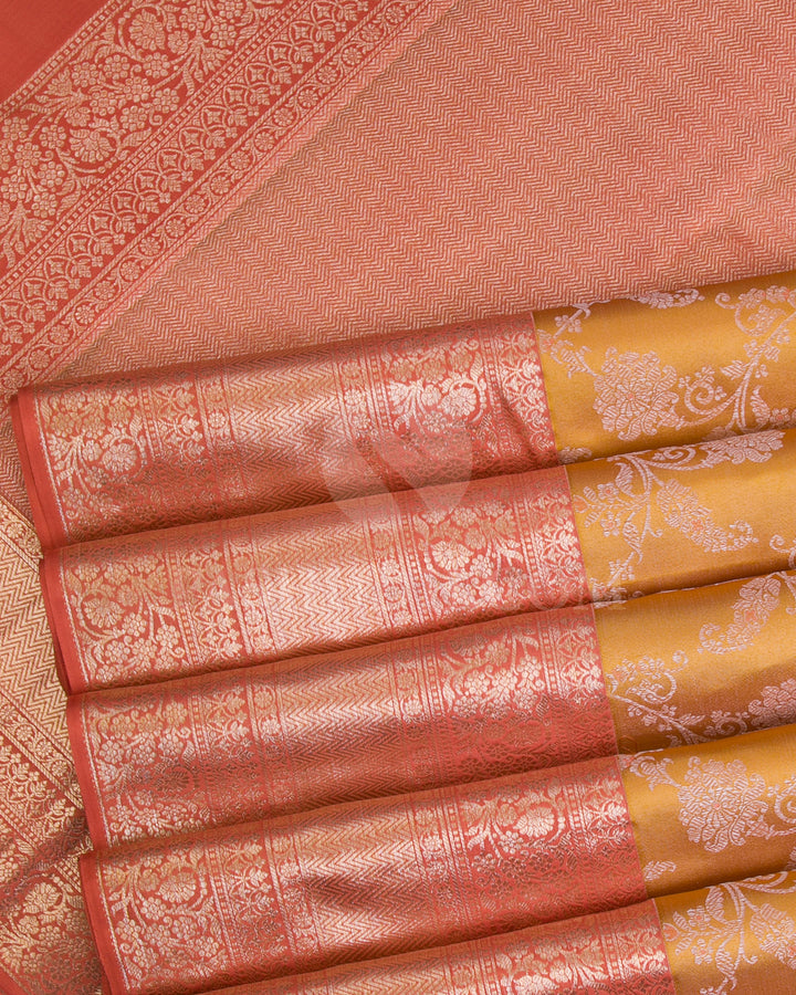 Mustard And Rust Orange Kanjivaram Silk Saree - D556(A)