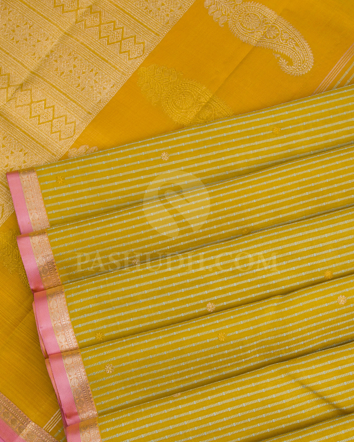 Mehendi Green And Baby Pink Borderless Organza Kanjivaram Silk Saree -S1218(A)