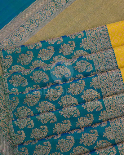 Yellow And Peacock Blue Kanjivaram Silk Saree - S1223(A)