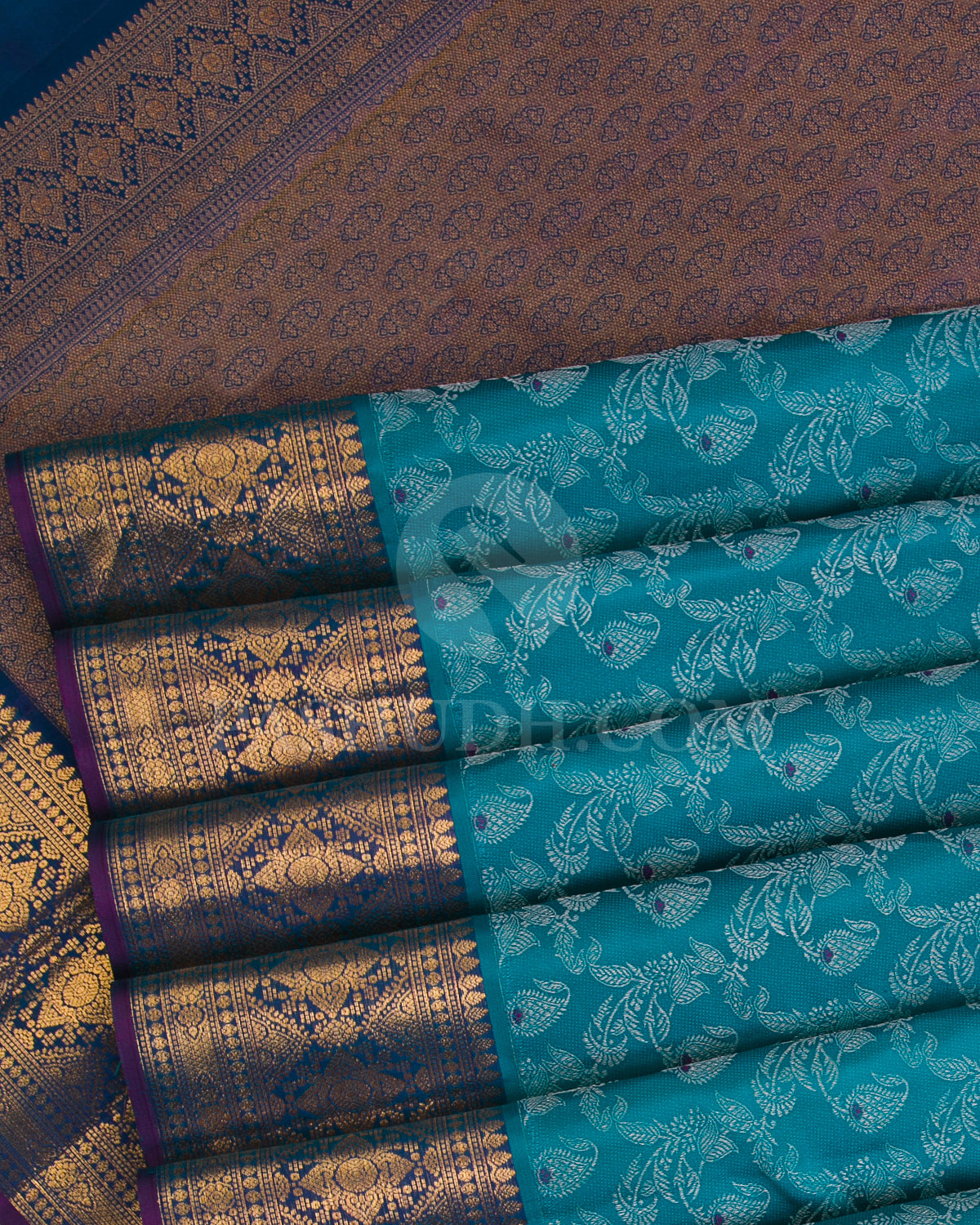 Aquamarine Blue And Dark Blue Kanjivaram Silk Saree -  DJ323(A)