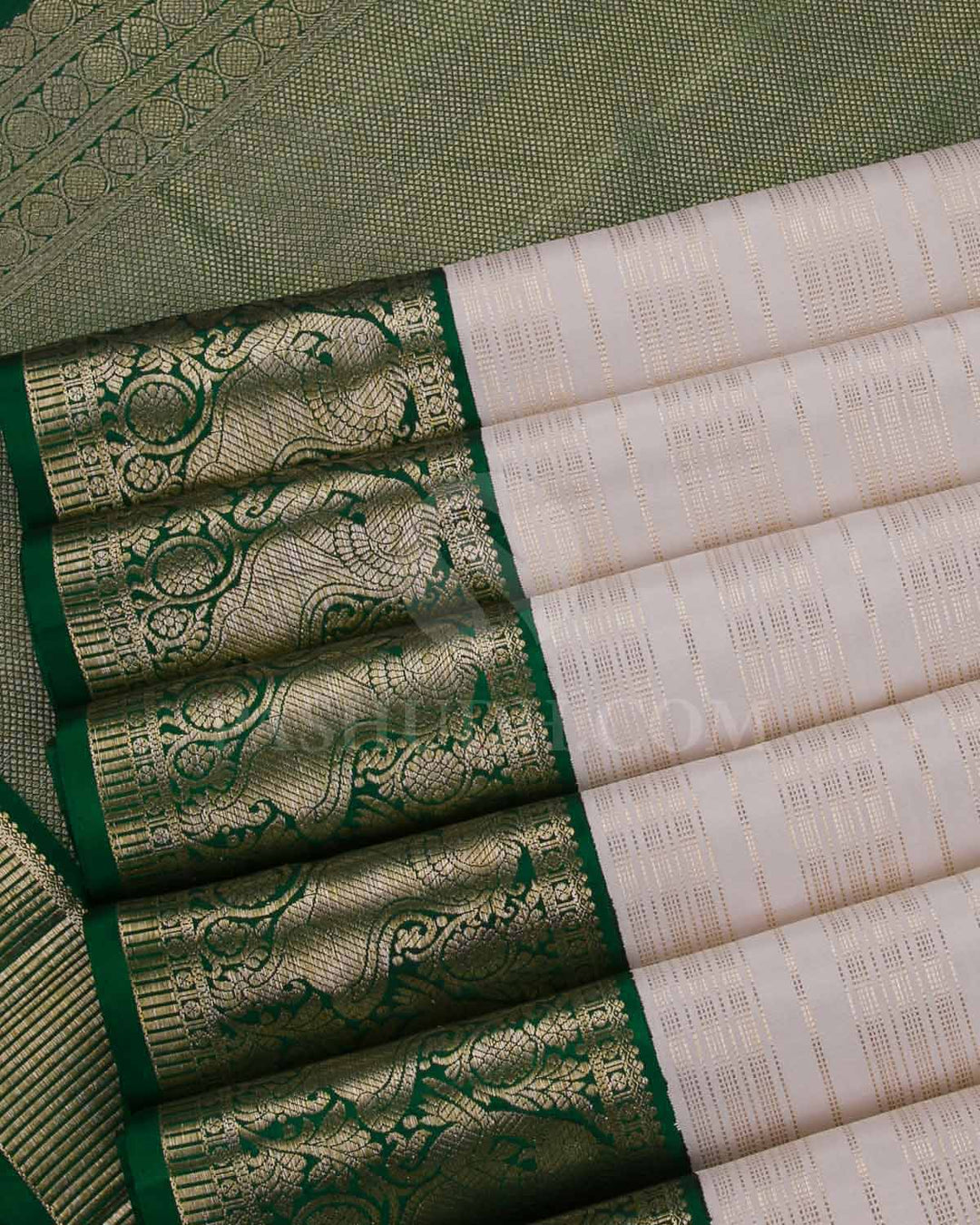 Ivory And Green Kanjivaram Silk Saree - S1222(B)
