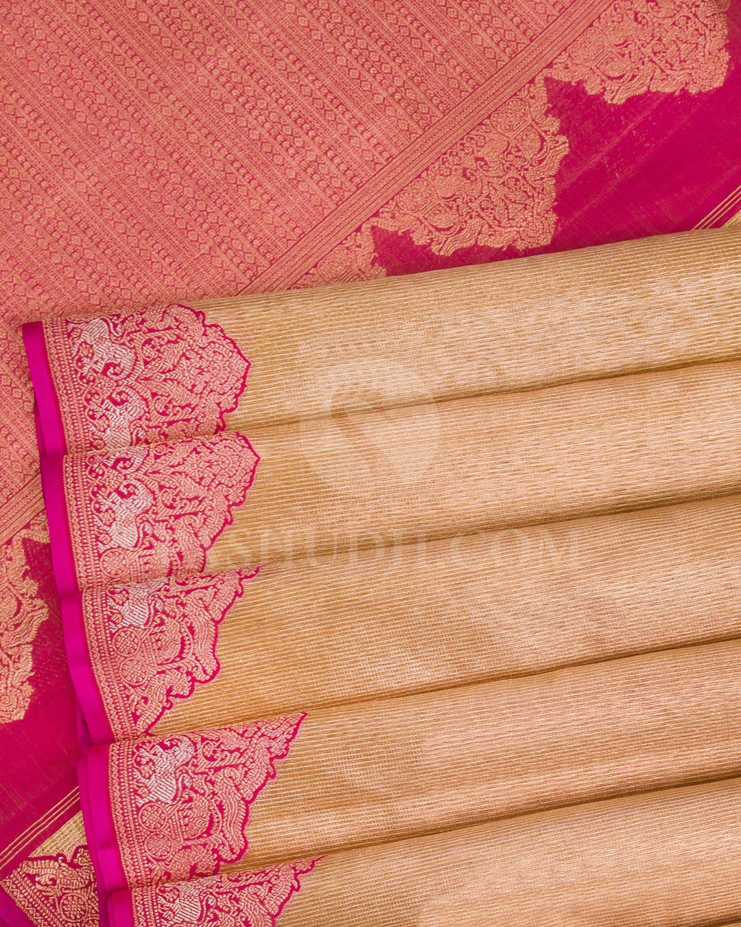 Gold And Rani Pink Kanjivaram Silk Saree - S1209(A)