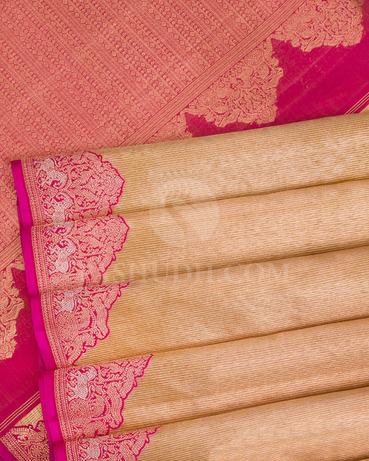 Gold And Rani Pink Kanjivaram Silk Saree - S1209(A)