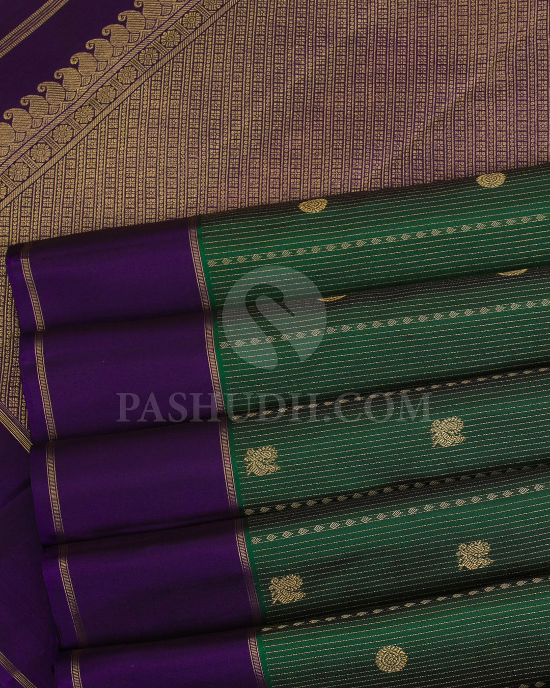 Green And Purple Kanjivaram Silk Saree - KF7