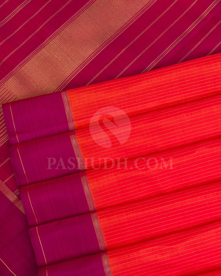 Orange And Purple Kanjivaram Silk Saree - KF1