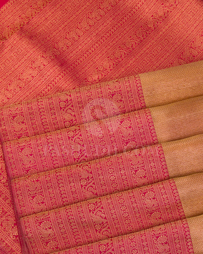 Gold And Red Organza Kanjivaram Silk Saree - S1038(B) - View 4