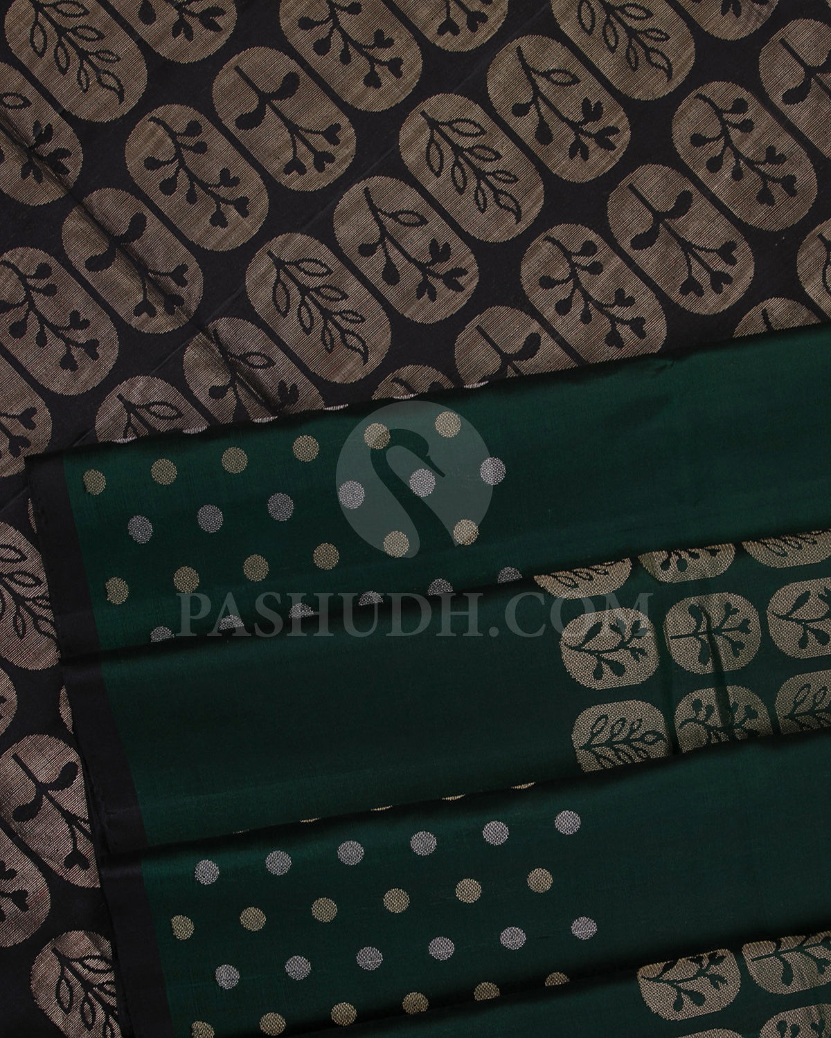 Green And Black Soft Silk Saree - C13