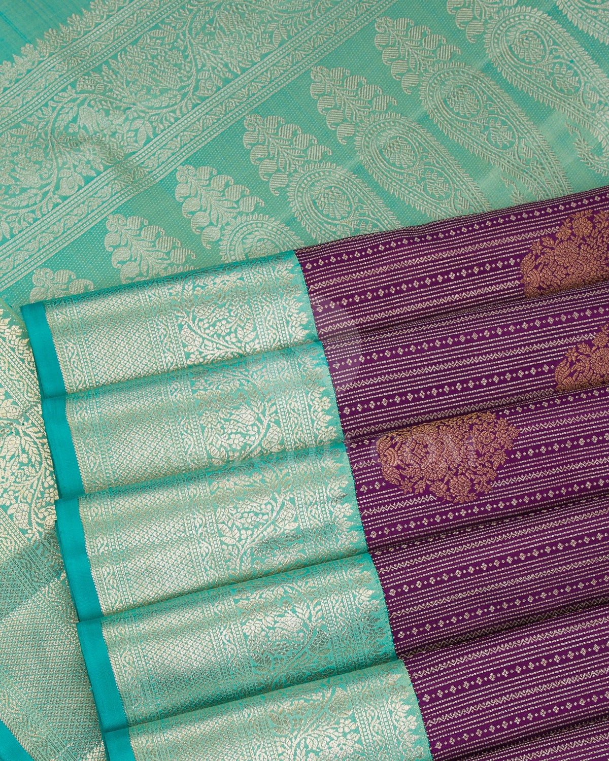 Aubergine And Aquamarine Kanjivaram Silk Saree - S1101(B)