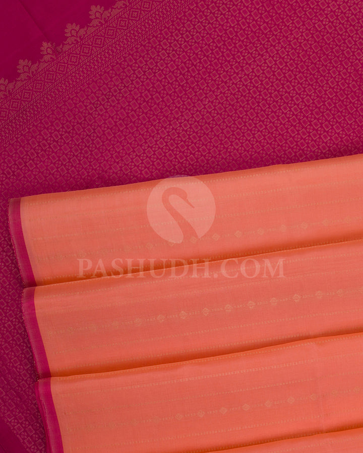 Peach And Rani Pink Soft Silk Saree - C4