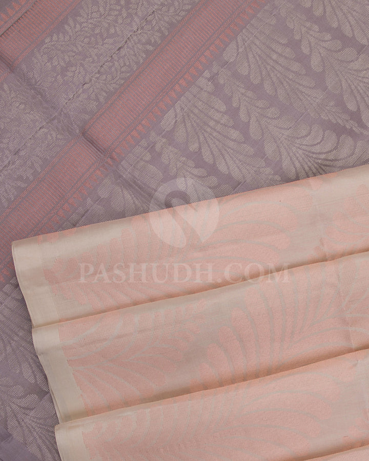 Cream And Mauve Soft Silk Saree - C6