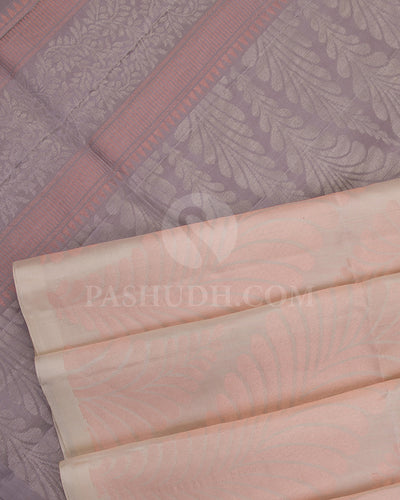 Cream And Mauve Soft Silk Saree - C6