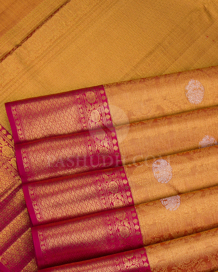 Gold And Rani Pink Tissue Kanjivaram Silk Saree - S1206(A)