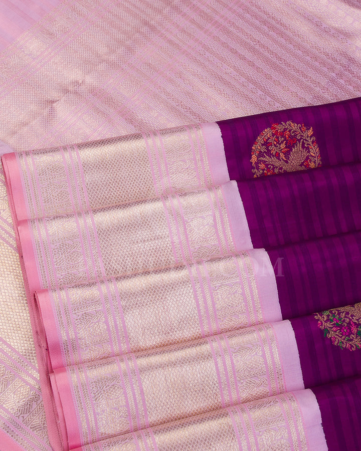 Purple And Baby Pink Kanjivaram Silk Saree - S1132(B)