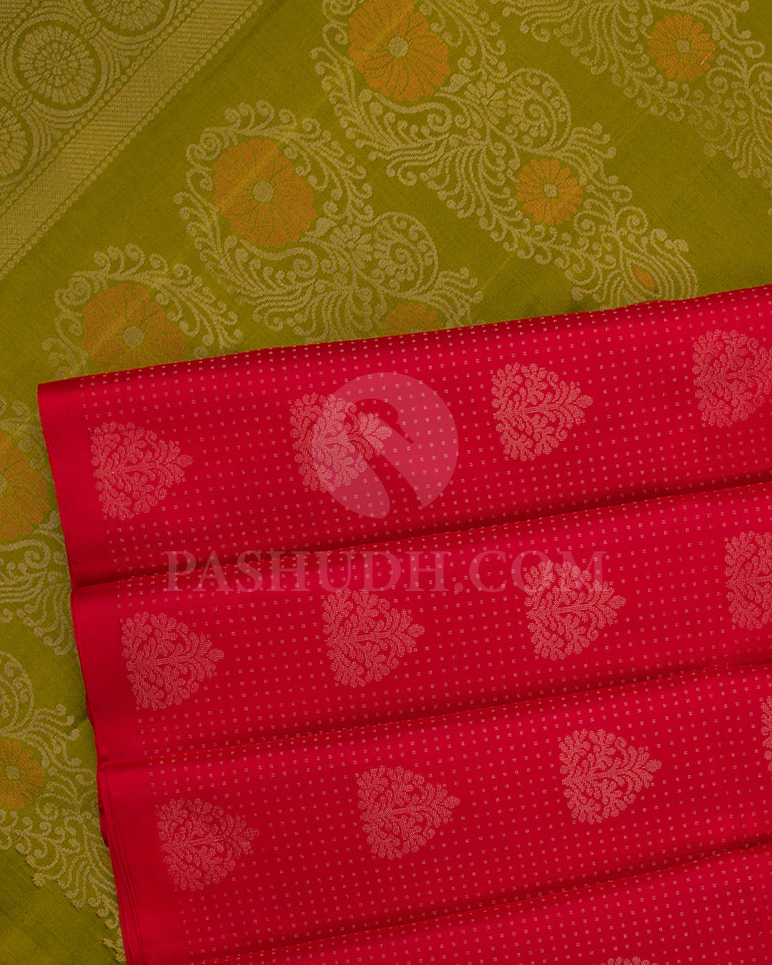 Red And Mehendi Green Soft Silk Saree - C23