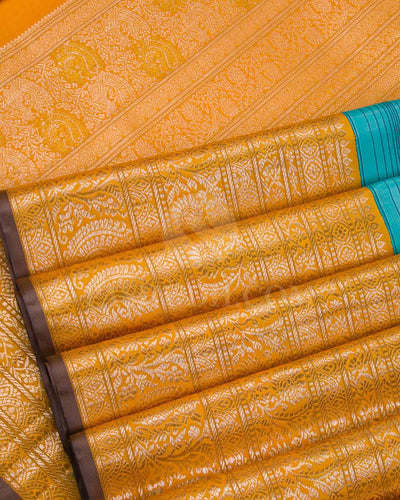 Sky Blue And Orange Kanjivaram Silk Saree - S1013(E)