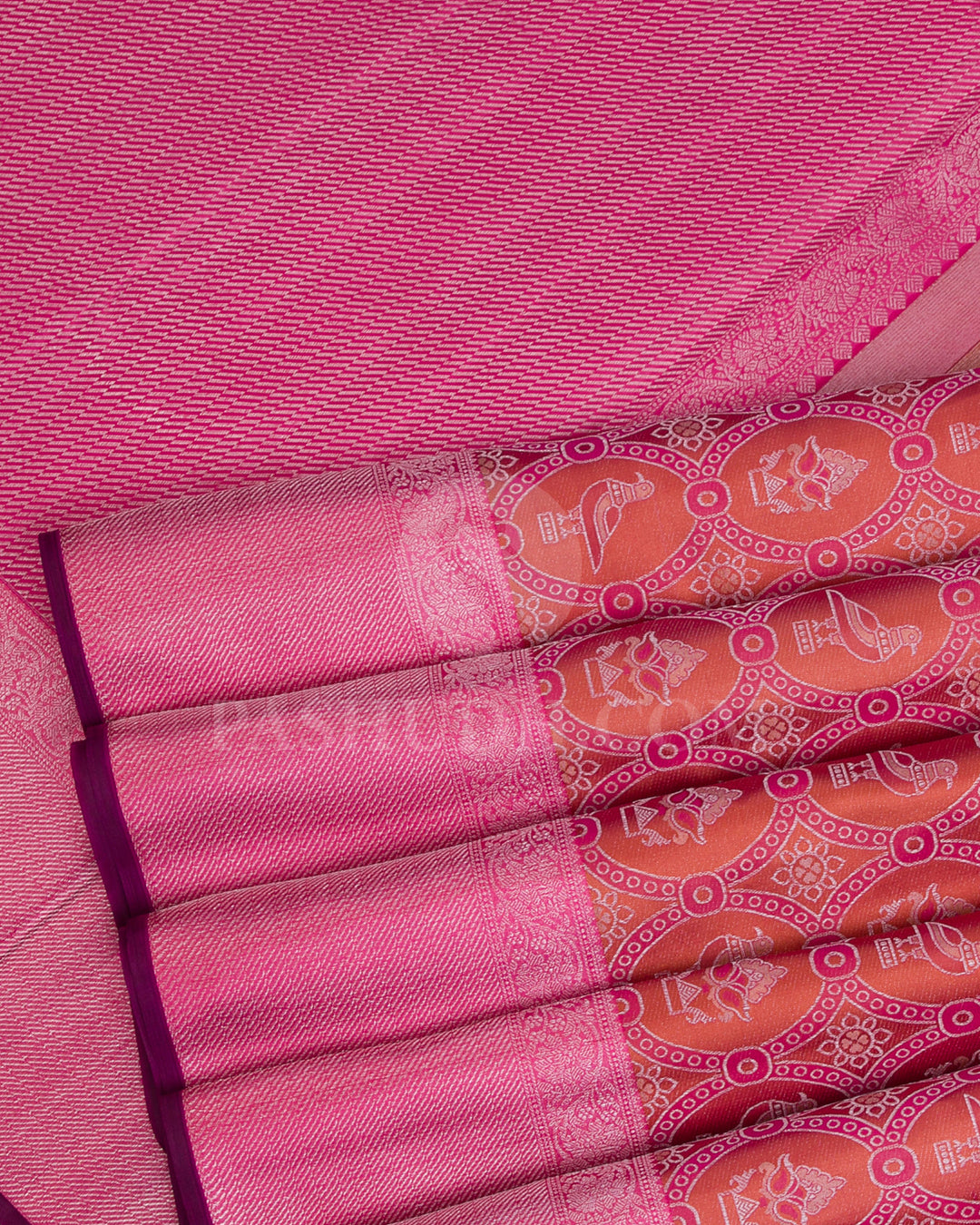 Orange And Pink Kanjivaram Silk Saree - D518(B)
