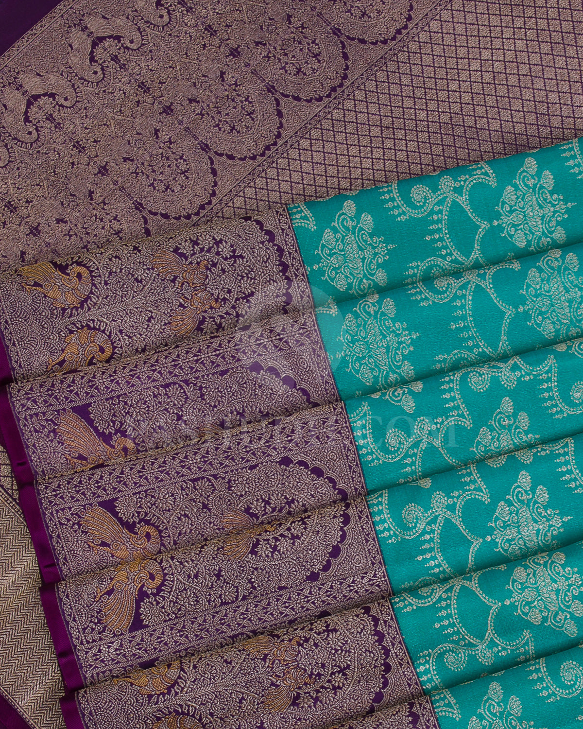 Aquamarine And Purple Kanjivaram Silk Saree - S1048(E)