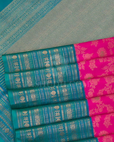 Rani Pink and Anandha Blue Kanjivaram Silk Saree - S1196(A)