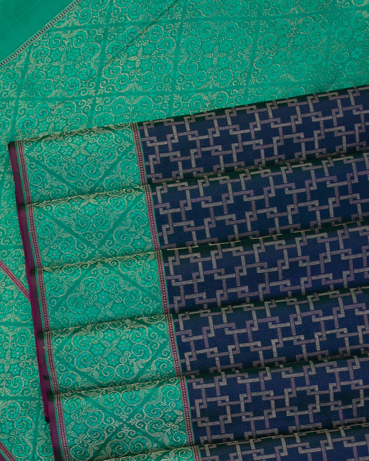 Navy Blue and Sea Green Kanjivaram Silk Saree - DJ315(A)