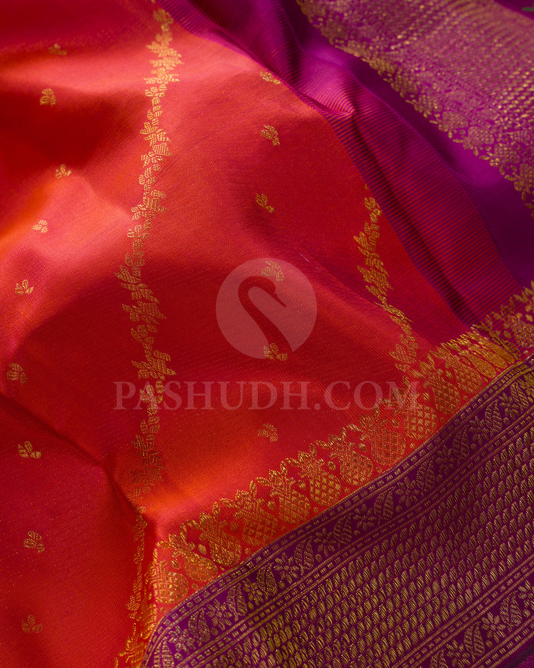 Dual Shaded Orange And Pink With Magenta Kanjivaram Silk Saree-DJ420(D)