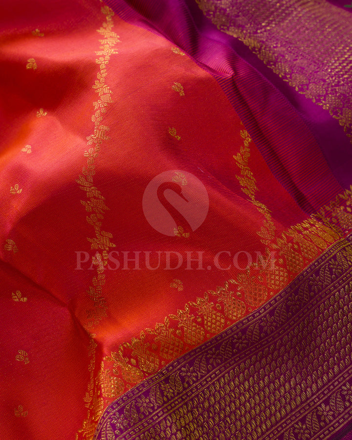Dual Shaded Orange And Pink With Magenta Kanjivaram Silk Saree-DJ420(D)