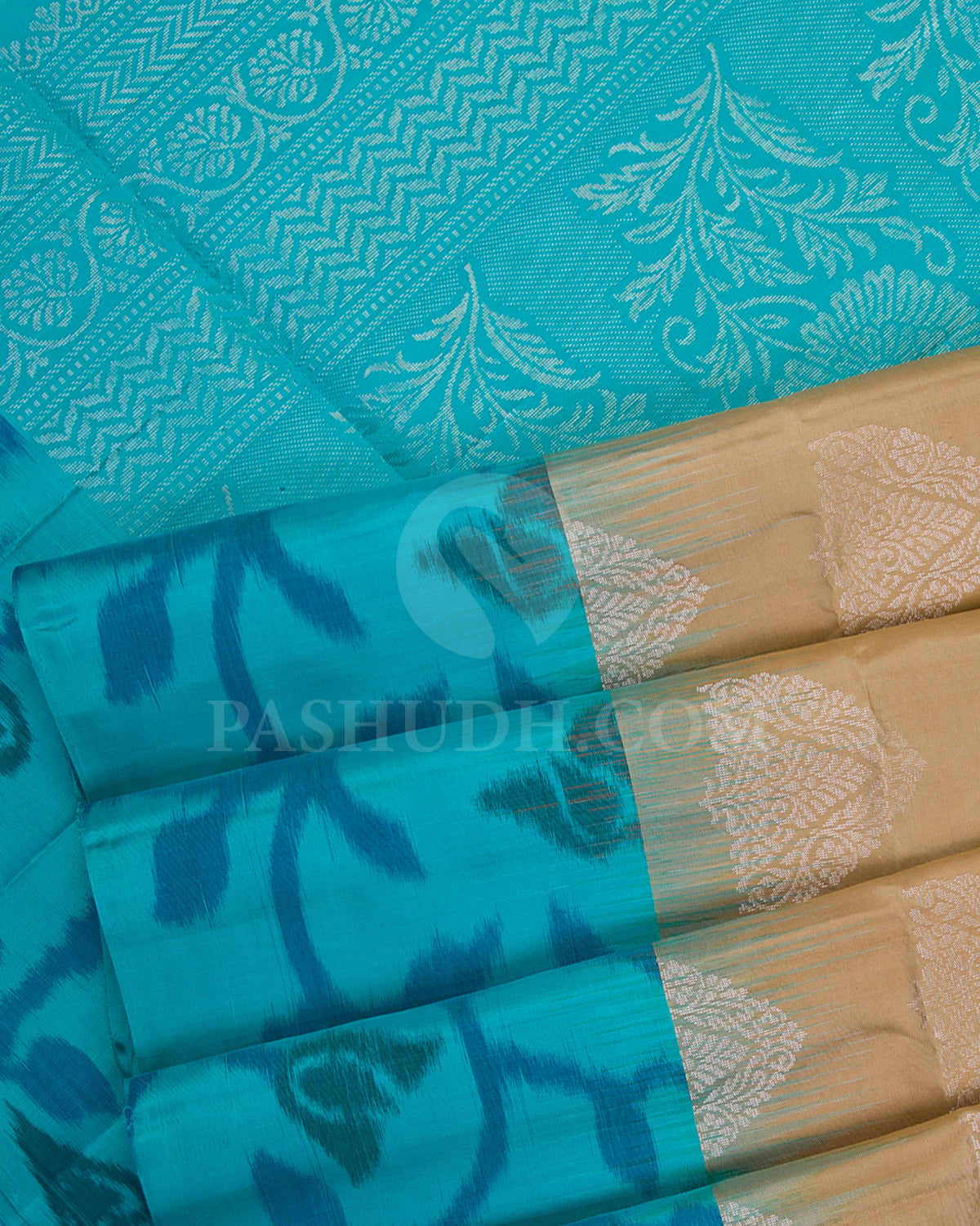 Beige And Blue Soft Silk Saree - C10