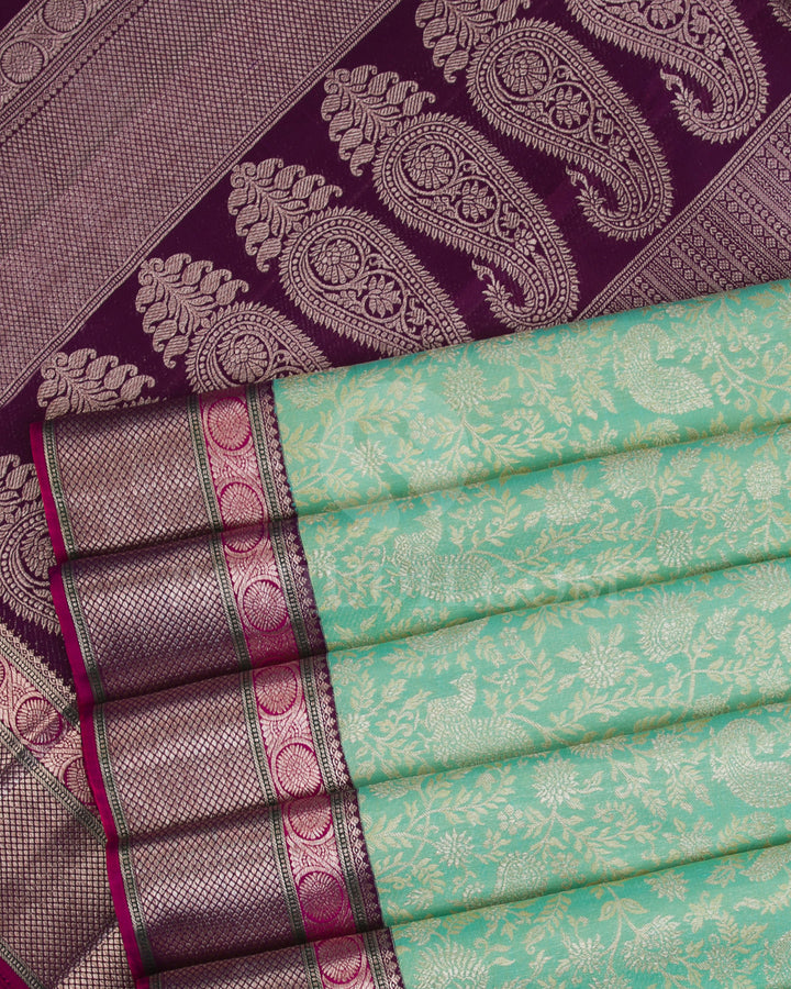Mild Green and Maroon Kanjivaram Silk Saree - S1192(B)