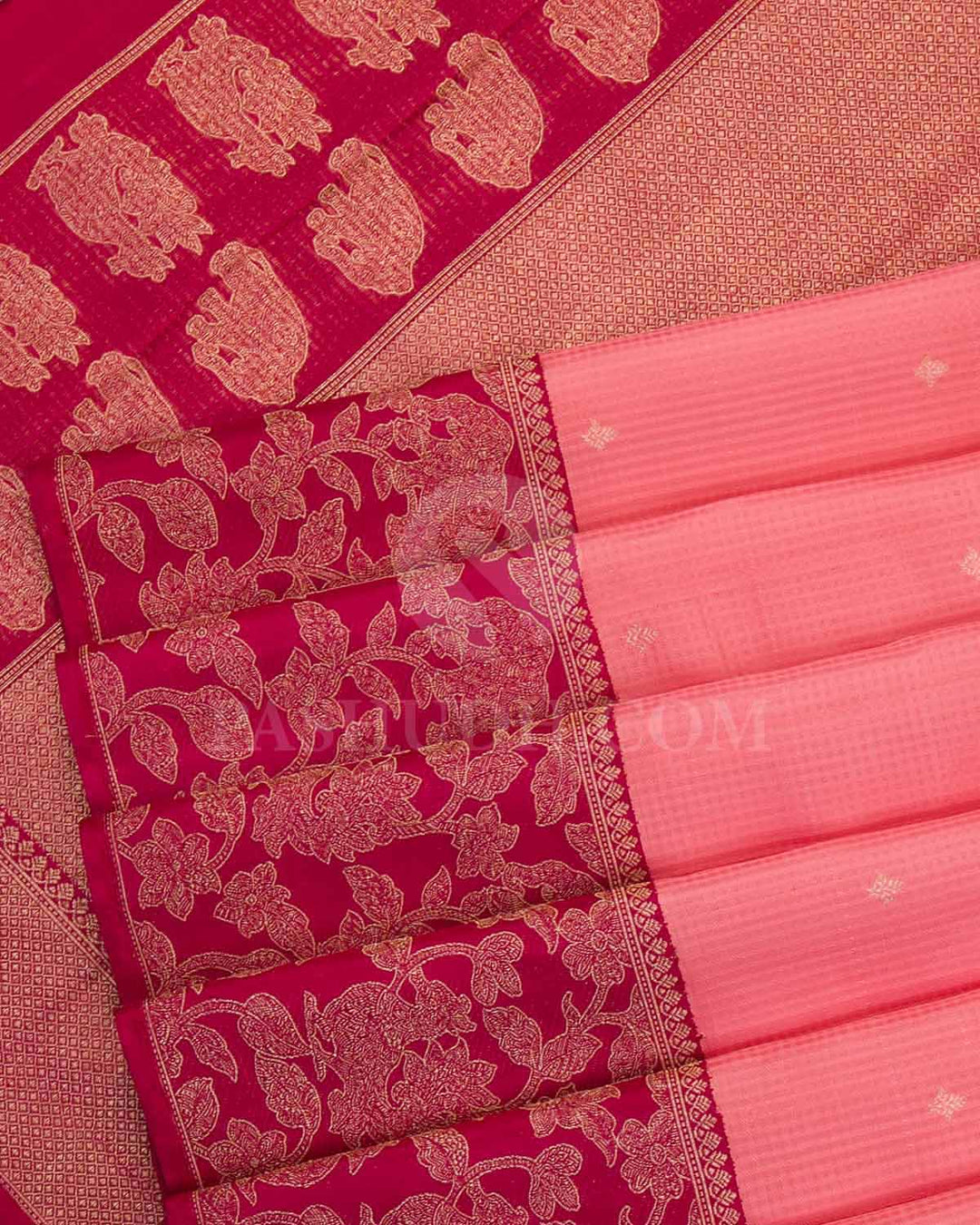 Peach Pink And Maroon Kanjivaram Silk Saree - S1138(B)