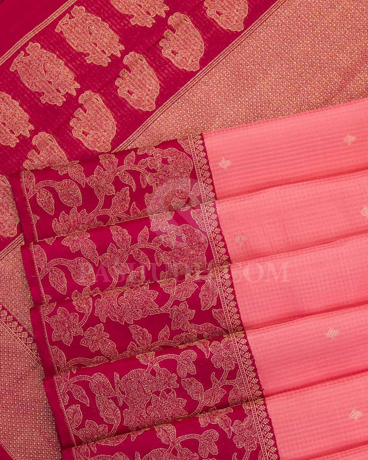 Peach Pink And Maroon Kanjivaram Silk Saree - S1138(B)