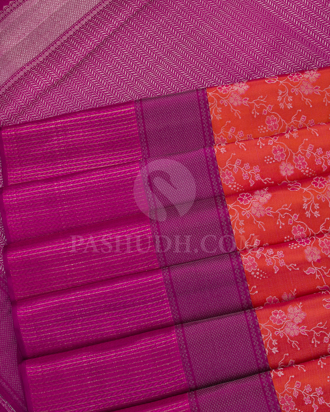 Orange And Pink Kanjivaram Silk Saree - D563(A)