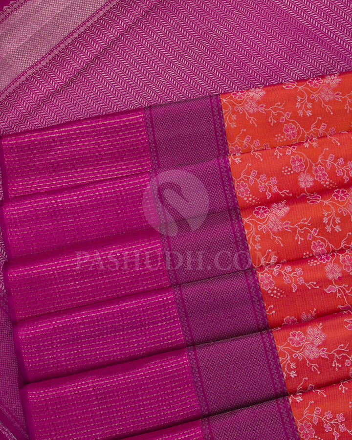 Orange And Pink Kanjivaram Silk Saree - D563(A)