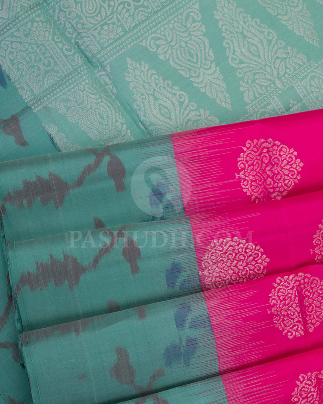 Bright Pink And Aquamarine Blue Soft Silk Saree - C7