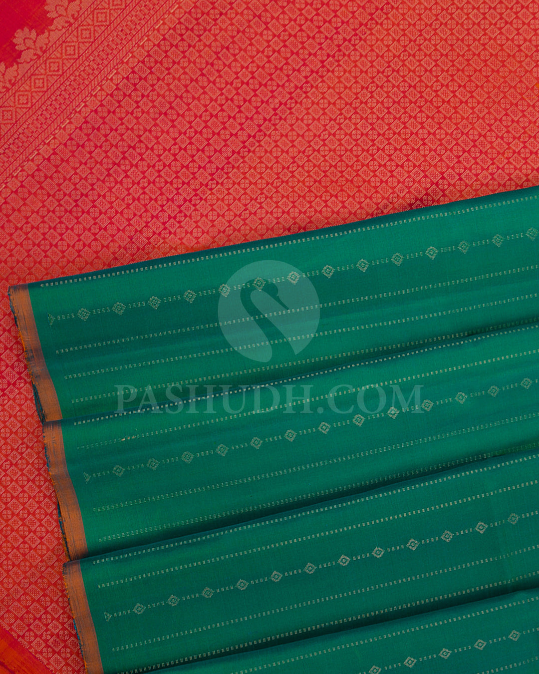 Bottle Green And Red Soft Silk Saree - C12