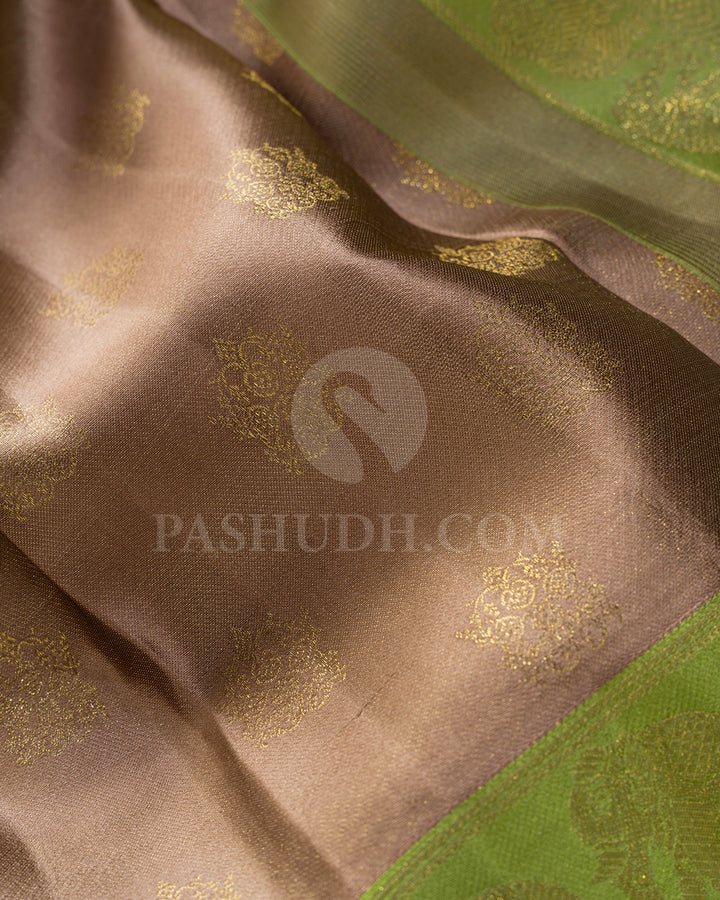 Camel Brown With Parrot Green Kanjivaram Silk Saree-D687(A)