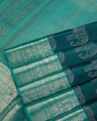 Teal Green and Anandha Blue Kanjivaram Silk Saree - D461 - View 3