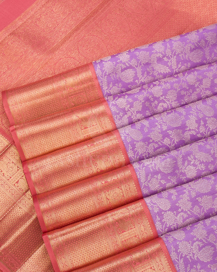 Lavender And Pale Orange Kanjivaram Silk Saree - S1151(C)