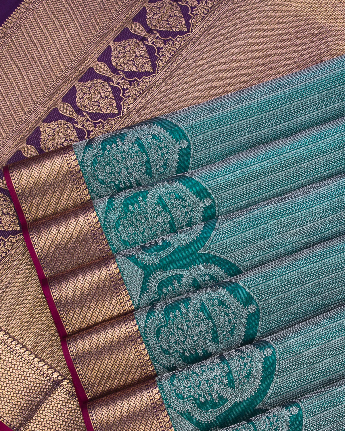 Teal Green And Purple Kanjivaram Silk Saree - D575(A)