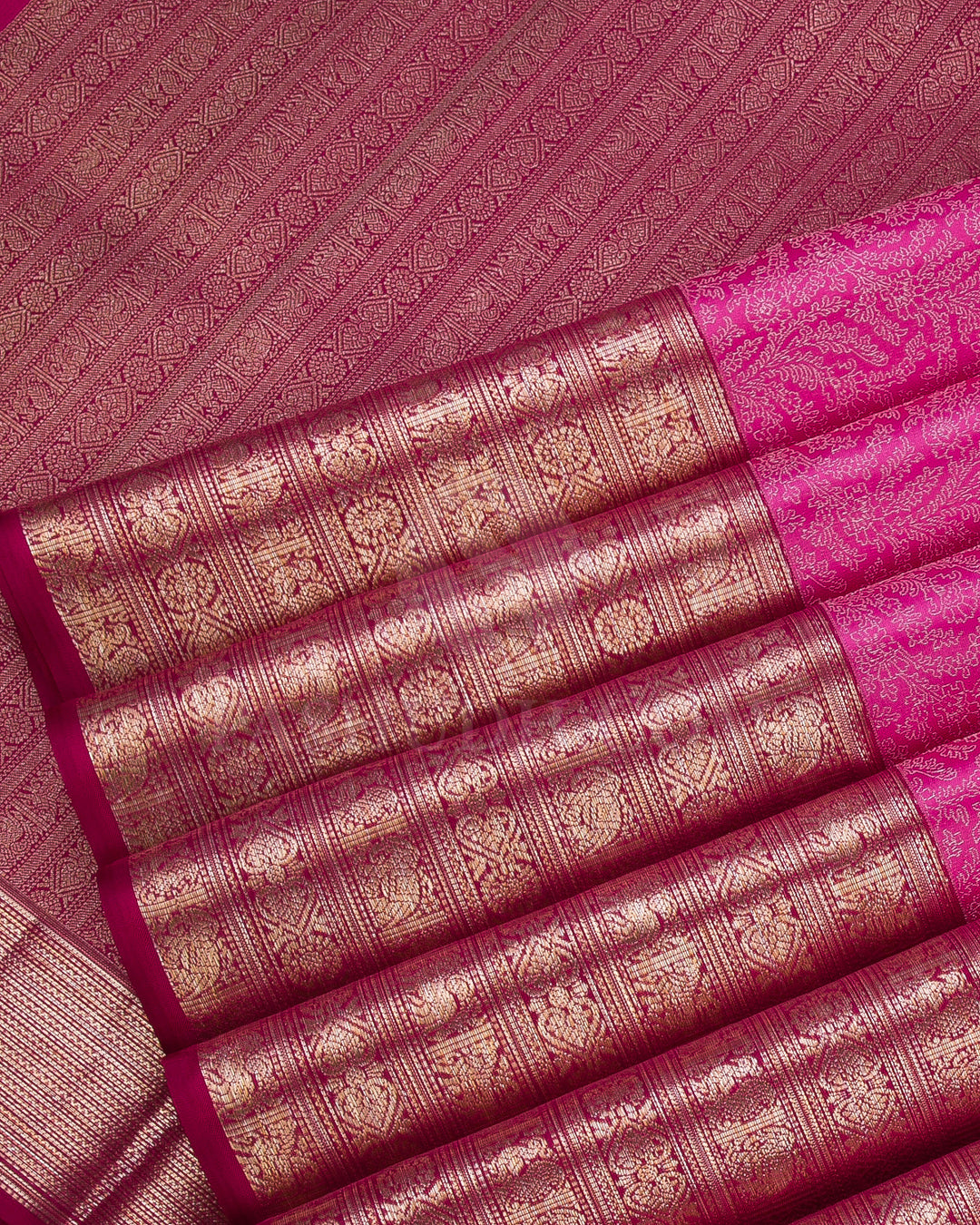 Bright Pink And Deep Rouge Kanjivaram Silk Saree - DT282(A)