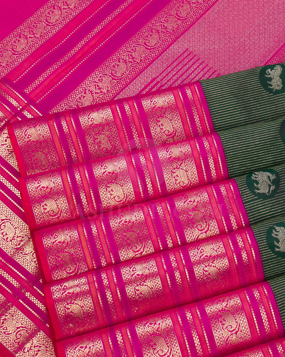 Bottle Green And Rani Pink Traditional Kanjivaram Silk Saree - S1233(A)