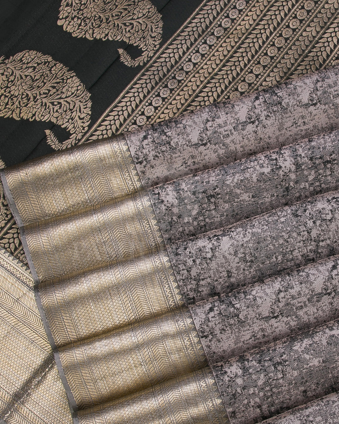 Grey And Black Kanjivaram Silk Saree - D547(C)
