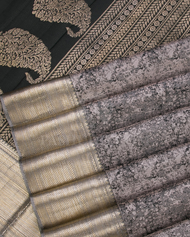 Grey And Black Kanjivaram Silk Saree - D547(C)