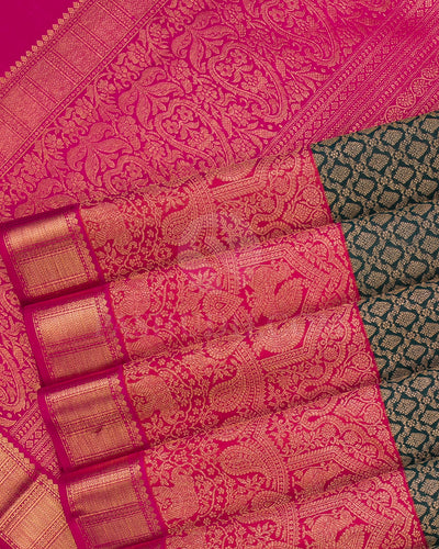 Deep Teal Green, Watermelon Pink And Rani Pink Kanjivaram Silk Saree - S1262(A)